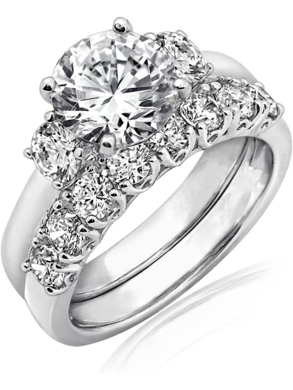 Elegant Platinum Plated Three Stone Ring with Cubic Zirconia - Timeless Jewelry